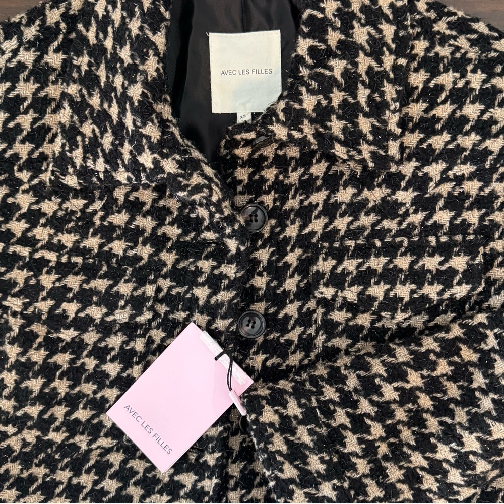 Avec Les Filles Black and Cream Houndstooth Teddy Jacket - Picture 7 of 12